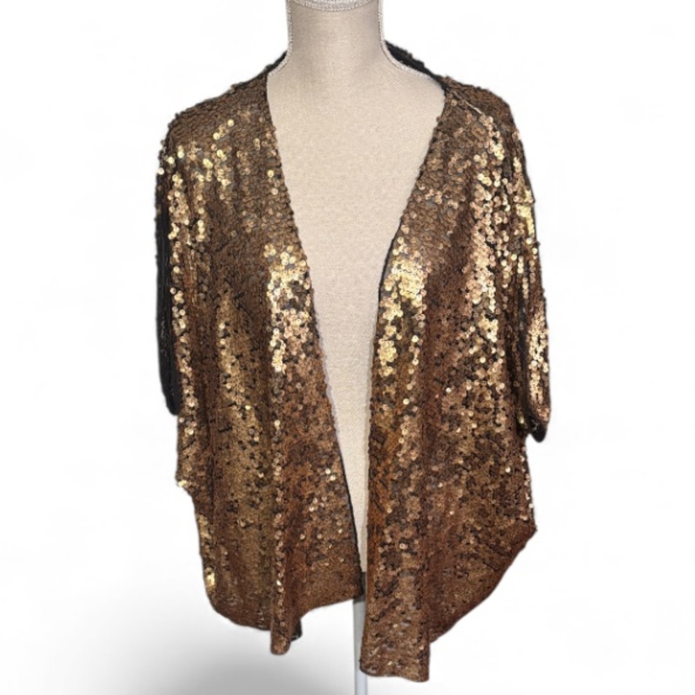 Steve Madden Gold Sequins Black Dolman Open Sleeves Holiday Festive Top Size OS
